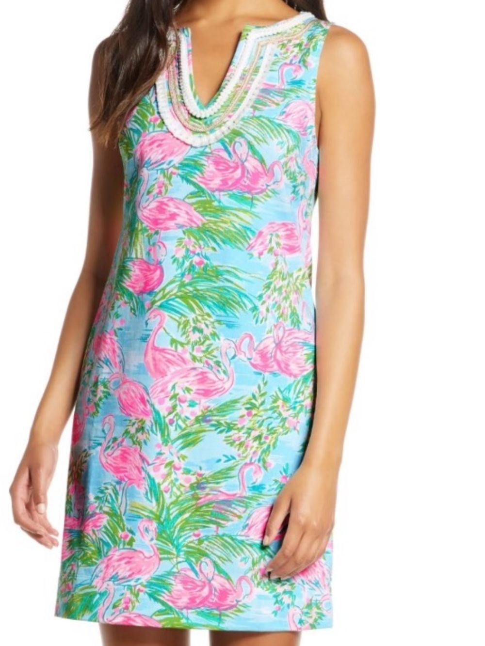 Lilly Pulitzer Pink Flamingo Shift Dress - Blue/Pink/Green